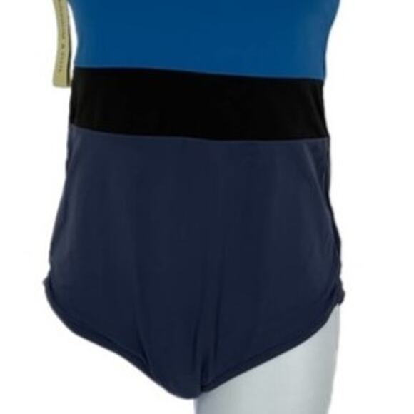 Swimsuit Racer Back Zip One Piece in Cobalt and Navy Size Small Long - Picture 3 of 6